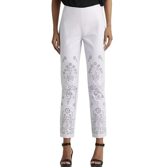 Ralph Lauren Floral Eyelet Embroidered Lamb Leather Ankle Pants Womens Sz 16 - Picture 1 of 12